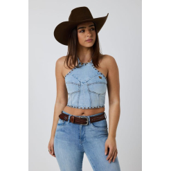 Willow Womens Denim Halter Top - Vintage Light Blue