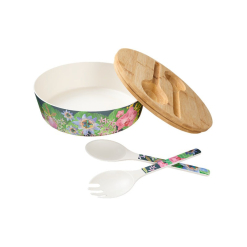 MW Tropical Twilight Melamine Bowl With Lid 25x9cm & Salad Servers