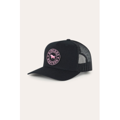 Signature Bull Trucker Cap - Black with Black & Pink Patch