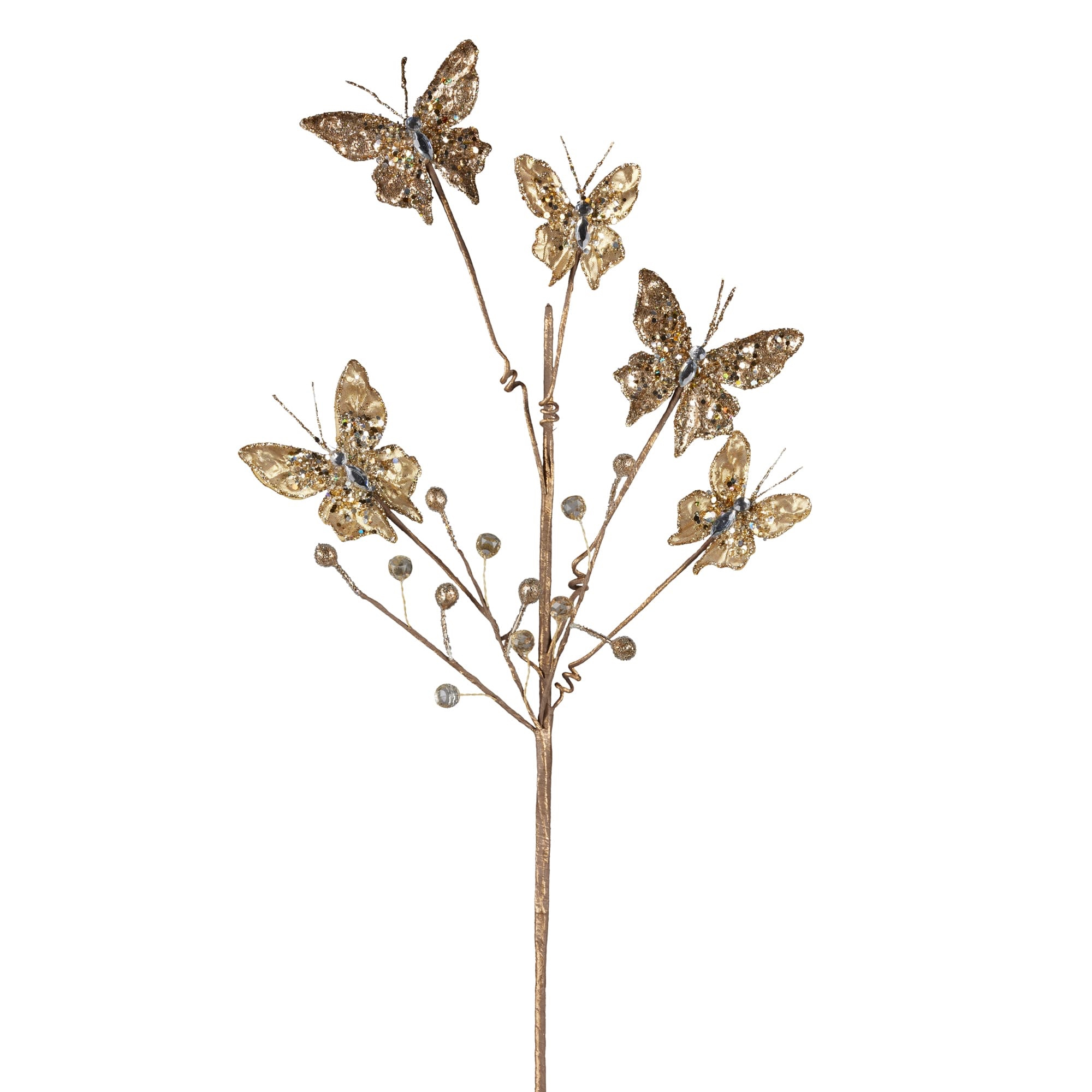Christmas Flower- Stem with 5 Gold Butterflies