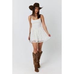 Almost A Cowgirl Shirred Mini Dress - Off White
