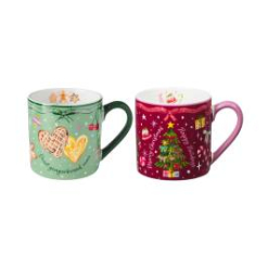 MW Fa la la Mug 430ML Set of 2 Assorted Green & Burgundy Gift Boxed