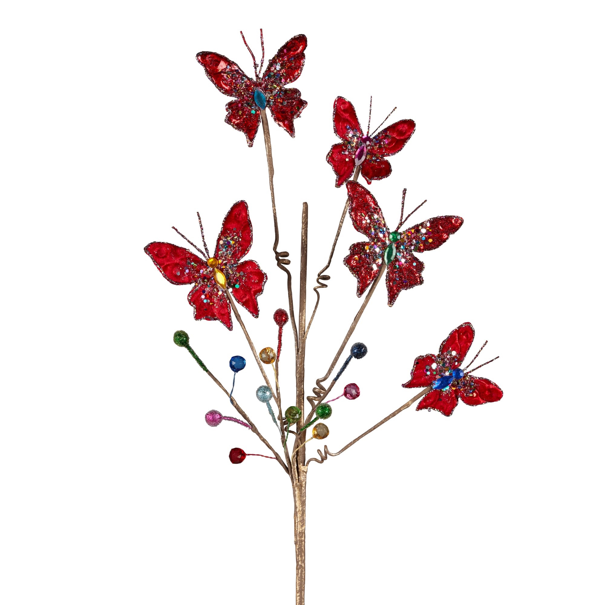 Christmas Flower- Stem with 5 Red Butterflies