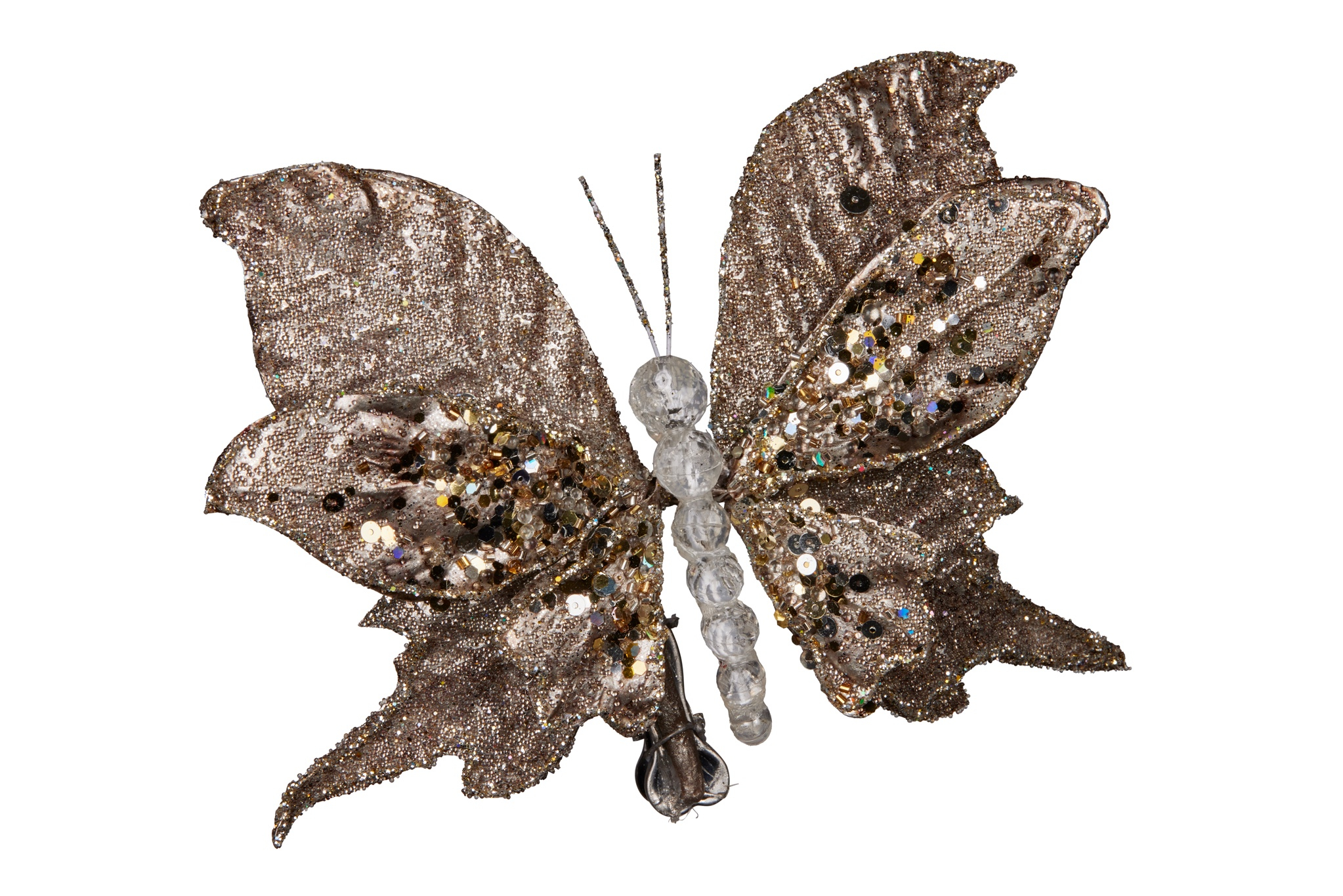 Christmas Tree Decoration- 17cm Champagne Sequin Butterfly Clip On
